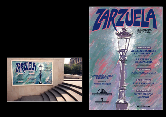 Veranos de la Villa. Año 1994. Imagen publicitaria para Temporada de Zarzuela. Patrocinado por el Centro Cultural de la Villa. (Comunidad de Madrid) y el Ayuntamiento de Madrid (Concejalía de Cultura).